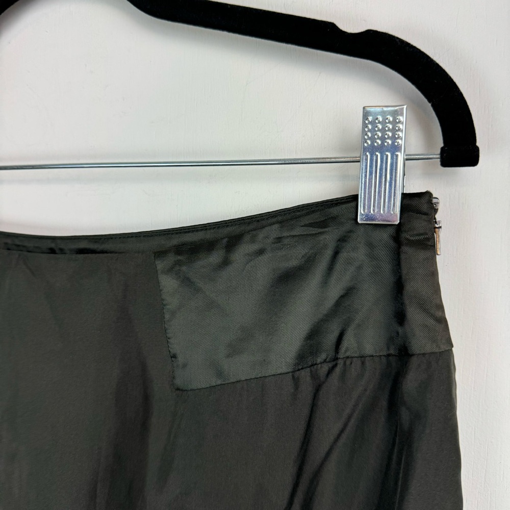 Prada 100% Silk Bubble Pockets Mini Skirt Sz 42 Dark Olive Satin - Picture 5 of 16